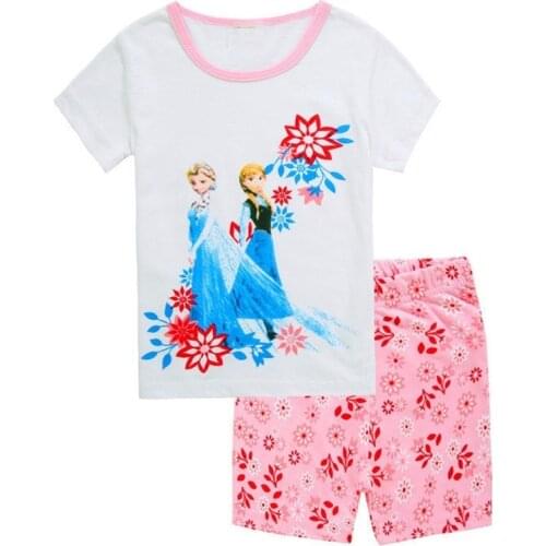 Kids Pajamas Set Summer Children Short Sleeve Sleepwear Frozen Princess Girl Cartoon Pyjamas Girl Clothing Nightwears Set