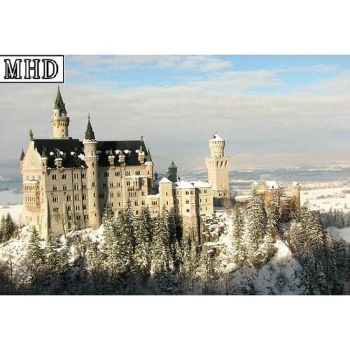 Full square round 5d diamond painting cross stitch kit snow mountain castle icon diy 3d diamond mosaic rhinestone sewing artwork