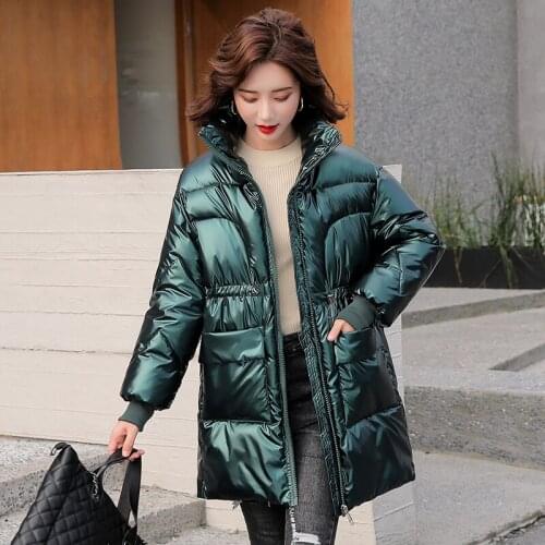Casual Parkas Woman 2021 Winter Women Long Jacket Shiny Thick Oversized Female Cold Coat Stand Collar Solid Loose Cotton Padded