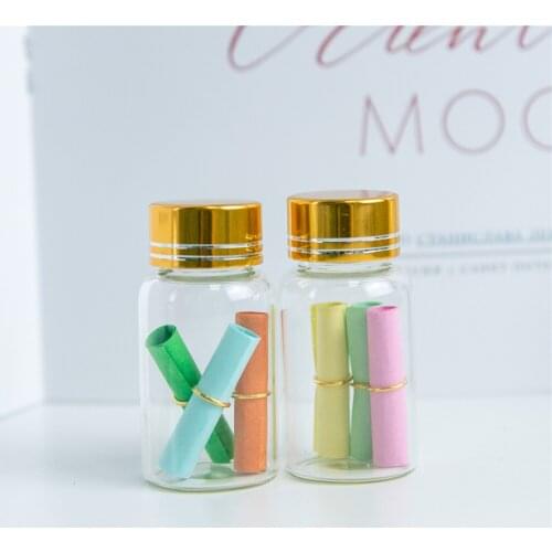 50Pcs 15ml Clear Glass Container Spiral Plastic Cap with Golden Tangent Lovely Wishing Craft Vials Refillable Travel Bottles