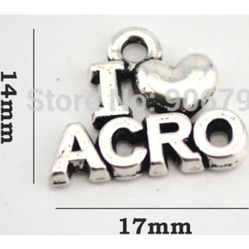 Best Selling 50pcs a lot antique silver plated I love ACRO charm DIY jewelry(101108)