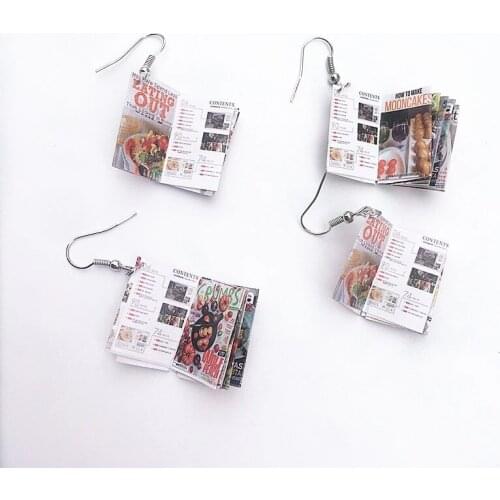 3 Pairs Creative DIY Funny Anime Magazine Drop Earrings for Female Cool Punk Cartoon Mini Simulation Books Fashion Ear Jewelry