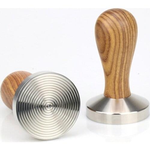 58mm Tamper Wooden Handle Espresso Maker Grinder Yellow Pear Wood Coffee Powder Hammer Ripple Base Calibrated Pressure Tamper