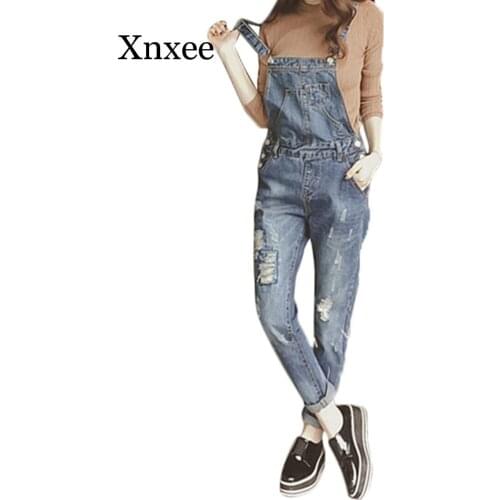 Women Casual Jumpsuits Loose Denim Jeans Pants Overalls Straps Jumpsuit Romper Trousers Girls Fashion Hollow Out Punk Pants