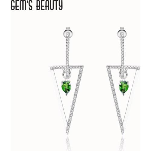 GEMS BEAUTY 925 Sterling Silver Triangle Stud Earrings For Women Natural Pear Cut Chrome Diopside Handmade Earrings