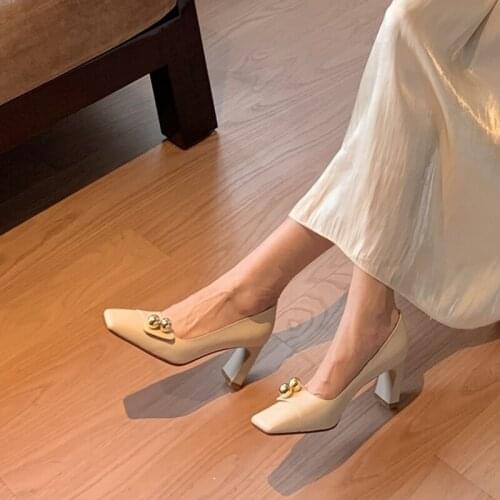 QZYERAI Woman Pumps 7 cm High Heel Office Shoes Genuine Leather Leisure Shoes Elegant Plus Size 34-40