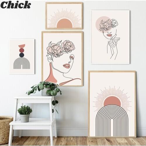 Women Flower Leaf Body Sketch Black White Canvas Painting Line Drawing Print Minimalist Simple Fashion Poster for Living Room
