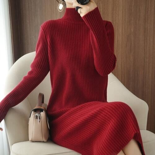 Women Dress Autumn Winter Half Turtleneck Long Sleeve Knitted Midi Dress Simple Black White Casual Dress Plus Size vestido 2020