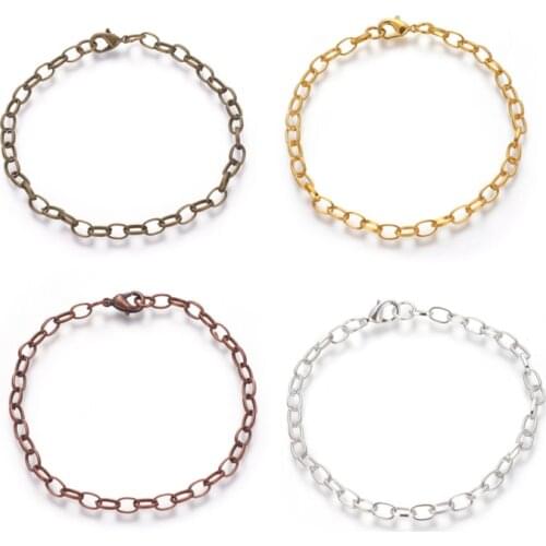 10Pcs Mixed Color Iron Bracelet Chain with Lobster Claw Clasp For Jewelry Making DIY Bracelet Finding Handmade Accessories 205mm