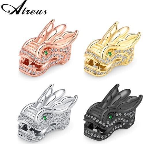 3pcs/lot Lucky Dragon Head Charm Beads Copper Spacer Beads Micro Pave Zirconia Pendant For Jewelry Making DIY Accessories