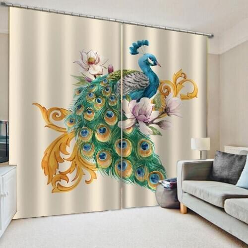 Peacock Bird 3D Painting Art Window Treatments Curtains Valance Window Curtains Bedroom Fabric Indoor Decor Kids Swag Window
