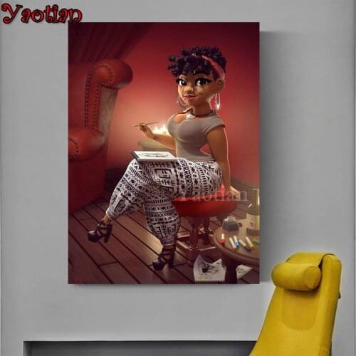 DIY 5D Diamond Painting Cartoon Girl African woman Full Round Diamond Embroidery Cross Rhinestone Christmas Gift