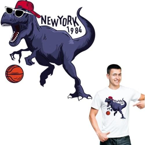 Dinosaur Applique Cool Animal Stickers Diy Accessory Print On T-Shirt Clothes Decoration New Design Washable Iron On Transfer