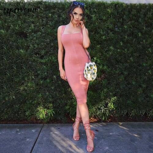 Free Shipping 2021 New Women Summer Bandage Dress Pink Sexy Strap Sleeveless Bodycon Club Celebrity Evening Party Dress Vestidos