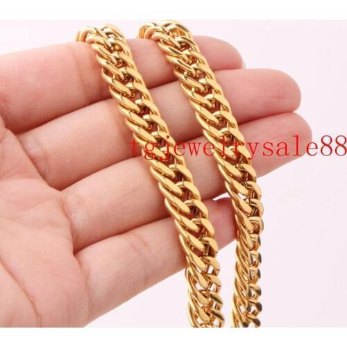 High Quality 8mm Wide Stainless Steel Cuban Curb Link Chain Mens Boys Bracelet Or Necklace Fashion Jewelry Gold Color 7-40inch