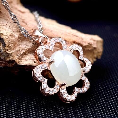 Pendant Necklace Nephrite Flower Trendy Link Chain Fashion Jewelry Ts Style 925 Stering Silver Bijoux Gift