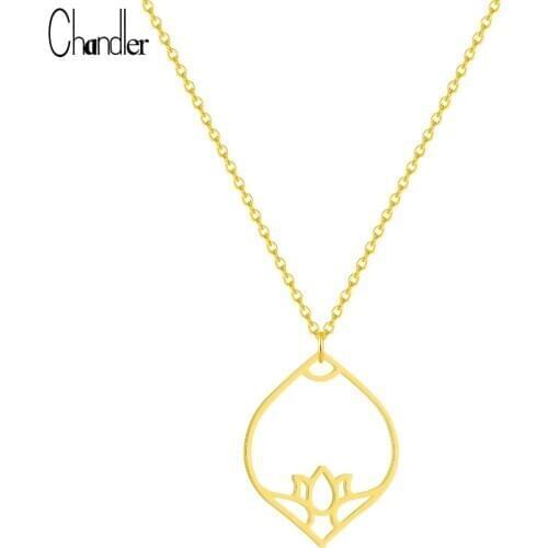 Chandler Stainless Steel Waterdrop lotus Necklace Yaga KARMA Buddha Muslim Flower Jewelry India Bijoux Femme Homme Bijoux