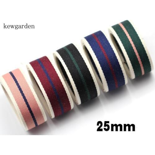 Kewgarden 25mm 1" Stripe Cotton Satin Ribbons Handmade Bowknot Ribbon DIY Tape Riband 6m /lot