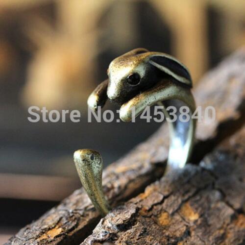 Wholesale Antique Silver Bronze Adjustable Vintage Brass knuckle Animal hare jewelry Retro Burnished Rabbit Bunny Ring 12pcs/lot