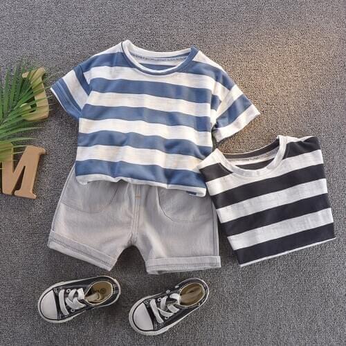 Summer Fashion Casual Baby Boys Toddler Clothes big Strips Short Sleeve Tops Shorts 2Pcs/sets Cotton Kids Outfits Clothing sets