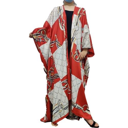 2021 Summer Eid Mubarak Kaftan Dubai Abaya Turkey Muslim Fashion Printed Silk Kimono For Women Dashiki America Swimwear Clothing