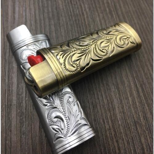 Metal Armor Gas Lighter Shell Arabesque Hollow carving J3/J5/J8 Lighter Case General Plastic Body Protection Lighter cover