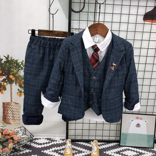 Boys Fashion Blazer Suit Jacket Flower Boys Clothes Kids Boys Piano Performance Clothes Big Boys Gentleman Sets Blazer Sets 2-8Y