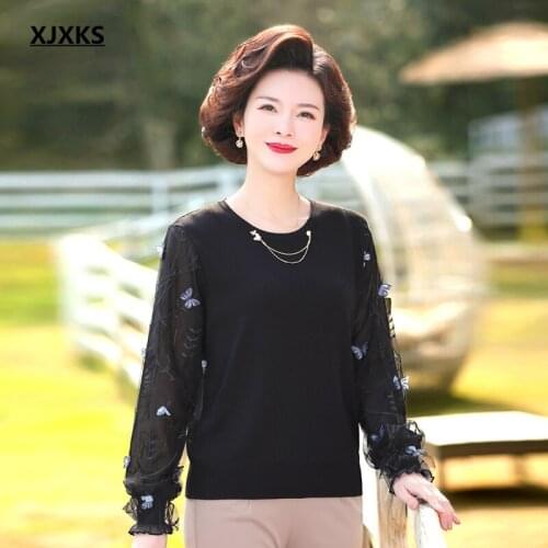 XJXKS Fashion applique shirt women pullover 2021 spring autumn new high-quality comfortable women thin sweater