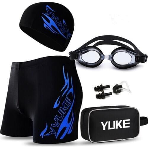 Mens Swimming Set Swim Trunks Glasses Cap Carry Bag Plus Size Swimwear Men Swimsuit Bathing Suit Beach Boxer Shorts 2021 Newest