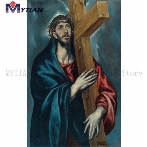 Religion 5d Diamond Painting Kit,Full Round Square Drills El Greco Christ Carring the Cross Diamond Embroidery Mosaic Home Decor
