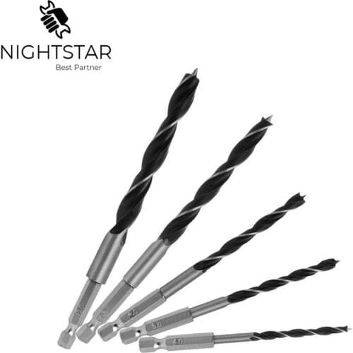 5PCS Drill Bit Set Change Metal Tools 1/4 Hex Shank Wood HCS Rustproof Woodworking Drill Hex 4mm 5mm 6mm 8mm 10mm