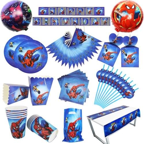 Spiderman Birthday Party Paper Cups Plates Tablecloth Cupcake Candle For Kids Boys Baby Shower Party Decorations Party Supplies