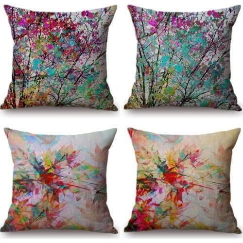 Colorful Flower Cushion Cover Linen Cotton Watercolor Painting Throw Pillow Cover Car Sofa Decor Pillowcase decorativos cojines