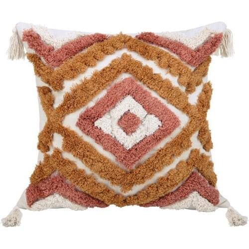 Boho Throw Pillow Covers 18X18 Inch,Woven Tufted Decorative Pillow Covers With Tassels,For Couch Sofa Bedroom-ABUX