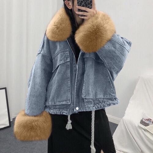 Autumn Women Denim Fur Jacket Coat