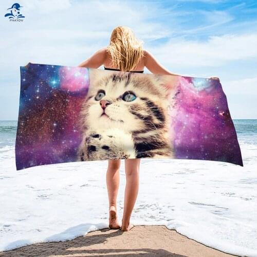 PHAYON Cute Cat Beach Towel Large for Kids Women Microfiber Bath Towel for Swim Spa Travel Yoga Sports Camping Shower Towels