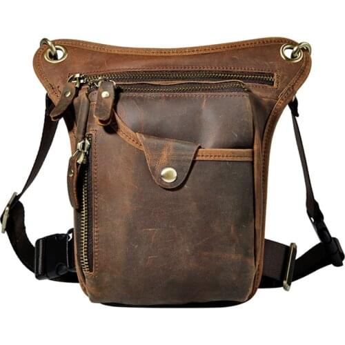 Mens Leather Cowhide Drop Leg Fanny Waist Pack Thigh Belt Hip Bum Motorcycle Riding Messenger Cross Body Shoulder Bag