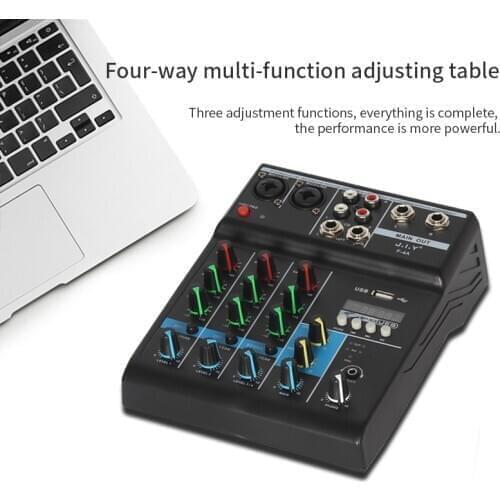 Professional 4 Channel Bluetooth Mixer and Mixing DJ Console with Reverb Effect for Home Karaoke USB Live Stage KTV