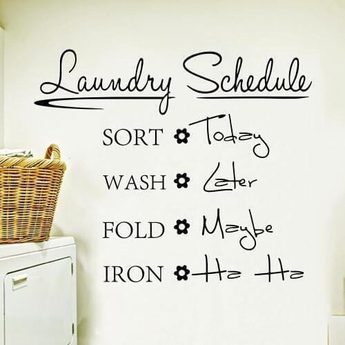 Laundry Schedule Wash Sort Fold Iron Quote Wall Sticker Washing Room Bathroom Laundry Room Lettering Wall Decal Vinyl Decor