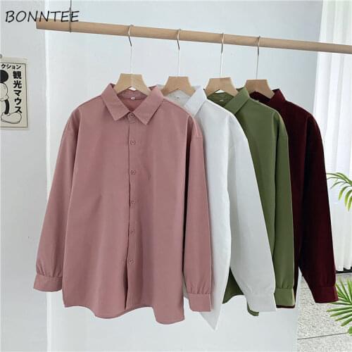 Shirts Women Simple Spring Sweet Long Sleeve Candy Color Solid Turn-down Collar Button Up All-match Casual Street Female Ulzzang
