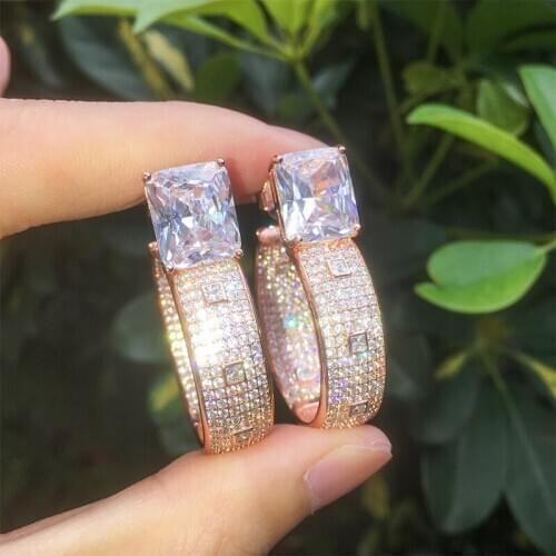 2020 Copper White Full Inlay Granule AAA Cubic Zirconia Geometry Round Earrings Fashion Hoop Earrings For Women Fashion jewelry