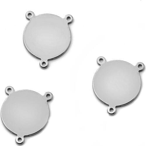 Stainless Steel Link Connectors 3 Hoels Hanger Loops 20mm Flat Circle Pad DIY Jewelry Findings Accessories for Pendant Making