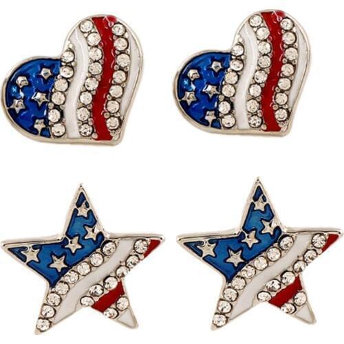 Rhinestone Star Love Heart Womens American Flag Ear Studs Piercing Earrings