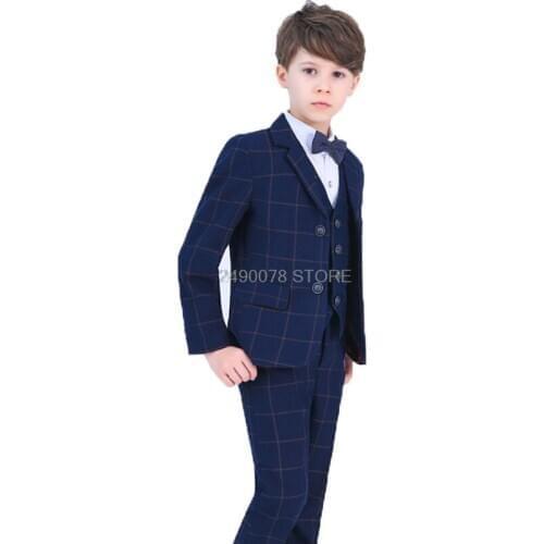 Flower Boys wedding suit Kids Formal Jacket Vest Pants Bowtie 4Pcs Party Dress Children Piano tuexdo Clothing Set blazer Costume