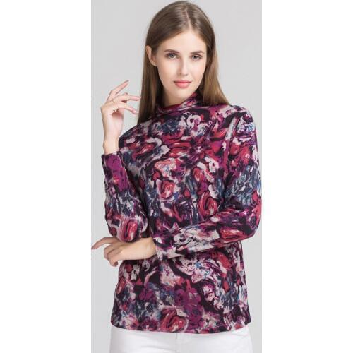 100% pure woolen sweater female autumn and winter new floral print double neck long sleeve knit sweater set top floor sweater