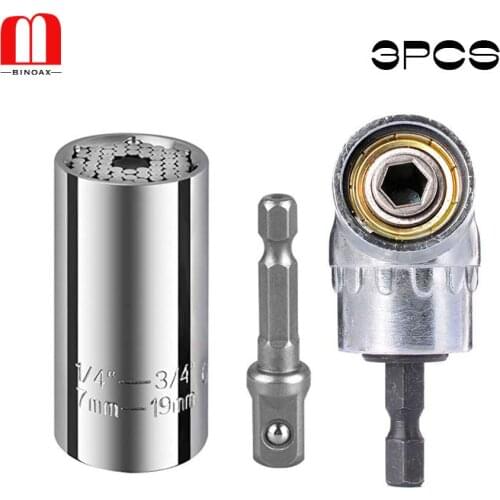BINOAX 7mm-19mm Universal Socket Grip Ratchet Wrench Power Drill Adapter & 105 Degree Right Angle Driver Extension Power Drill B