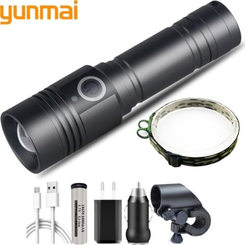 Xhp50 Bicycle LED Flashlight USB Rechargeable 18650 Battery Magnet Tail Zoom 2 In 1 For Night Riding And Work Bulb Light 15W