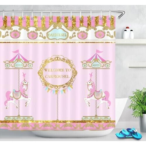 Vintage Paris Carousel Horse Kids Toy Old Amusement Park Home Decor Polyester Fabric Shower Curtain with Hooks Childrens Gifts
