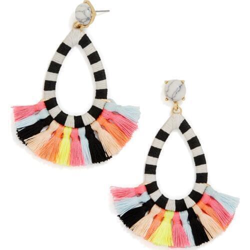 YJX Sandbar Drops Earrings Colorful Fringe Fan Statement Tassel Warmth and Whimsy Chunky Tassels Skirt Shape Ethnic Jewelry