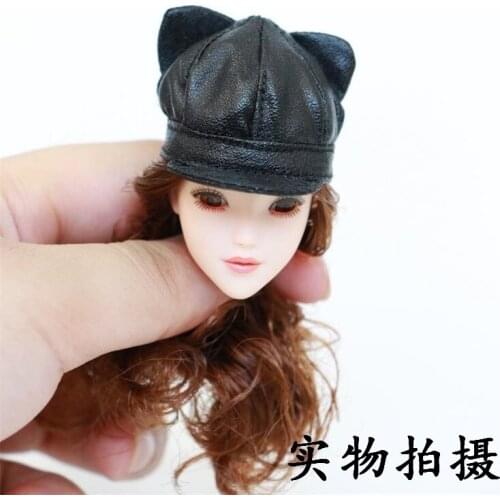 1:6 Soldier doll parts girl hat cat ears cute peak cap trendy leather hat in stock For Collection
